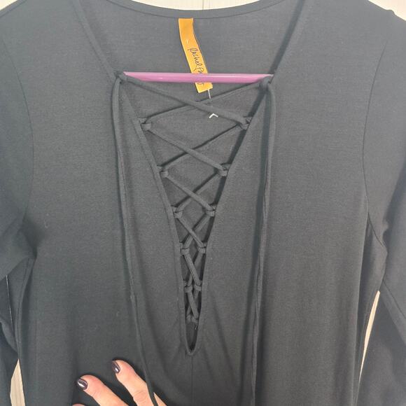 Rachel Pally Jolene Black Jersey Maxi Dress Lace Up Long Sleeve Size Large - Picture 4 of 7